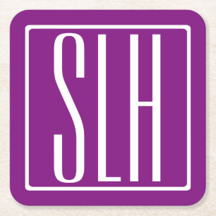 Fett Modern 3 Initialen Monogramm   Weiß und Lila Rechteckiger Pappuntersetzer