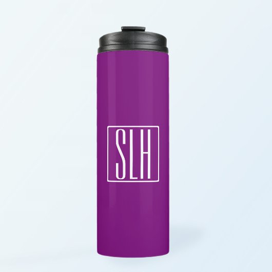 Fett Modern 3 Initialen Monogramm | Weiß und Lila Thermosbecher