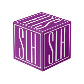 Fett Modern 3 Initialen Monogramm | Weiß und Lila Würfel (Rückseite Schrägansicht)