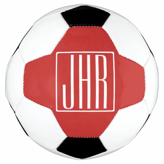 Fett Modern 3 Initialen Monogramm | White on Red Fußball (Vorderseite)