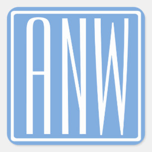 Fett Modern 3 Initialen Monogramm White & Sky Bl Quadratischer Aufkleber