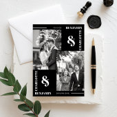 Fett Modern Black Two Foto Save the Date Card