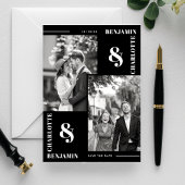 Fett Modern Black Two Foto Save the Date Card