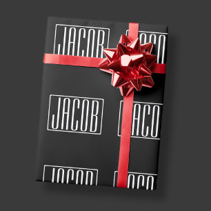 Fett & Modern Ihr Name oder Wort Weiß auf Schwar Geschenkpapier