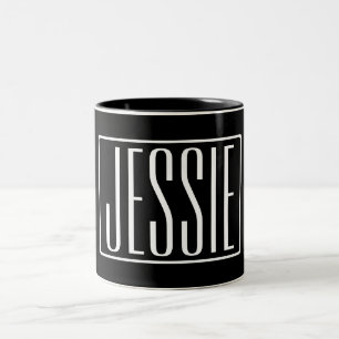 Fett & Modern Ihr Name oder Wort Weiß auf Schwar Zweifarbige Tasse