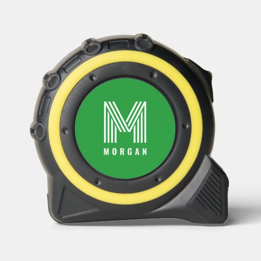 Fett Modern Monogram Name | Grün Maßband (Vorderseite)