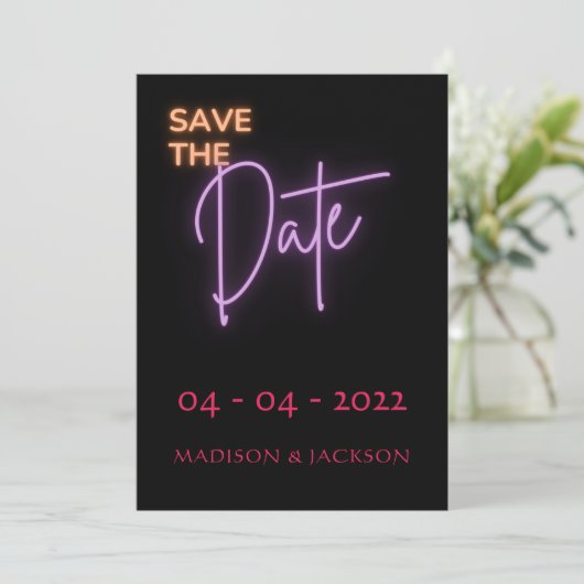 Fett Modern Neon Signing Save the Date Card (Stehend Vorderseite)