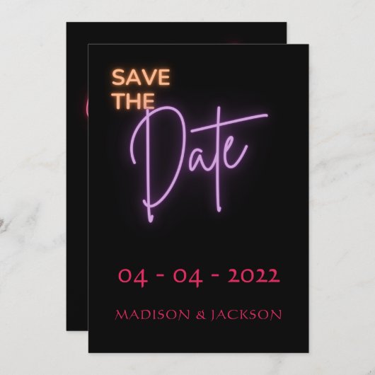 Fett Modern Neon Signing Save the Date Card (Vorne/Hinten)