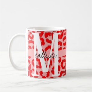 Fett Modern Red Roink Leopard Animal Print Monogra Kaffeetasse