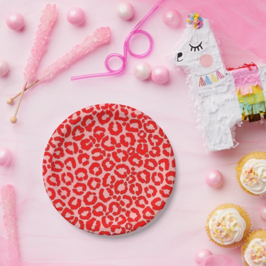 Fett Modern Red Roink Leopard Animal Print Pappteller (Party)