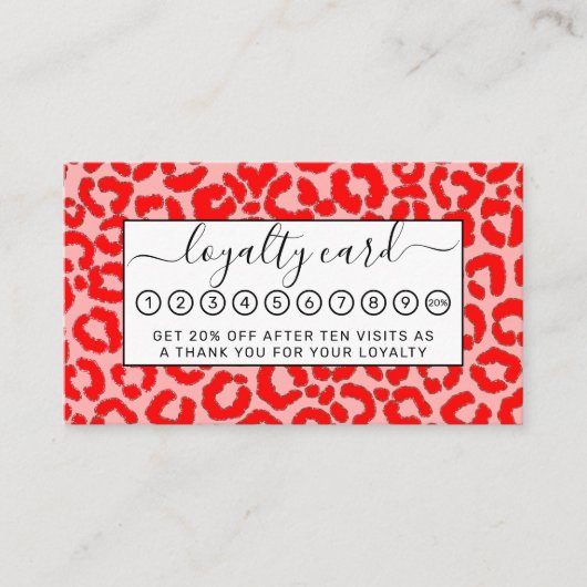 Fett Modern Red Roink Leopard Animal Print Treuekarte (Vorderseite)