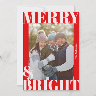 Fett Modern Red White Merry & Bright Foto Feiertagskarte