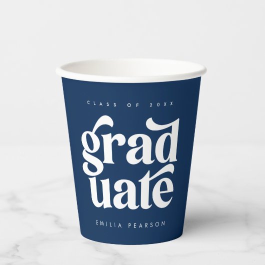 Fett Modern Type Blue Graduation Party Pappbecher (Vorderseite)