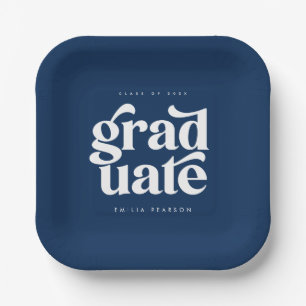 Fett Modern Type Blue Graduation Party Pappteller