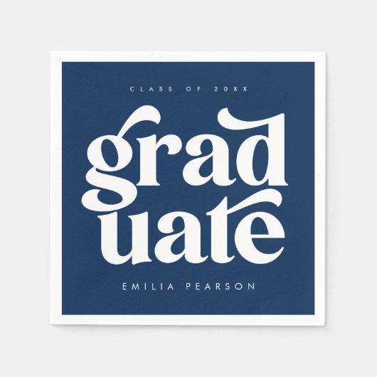 Fett Modern Type Blue Graduation Party Serviette (Vorderseite)