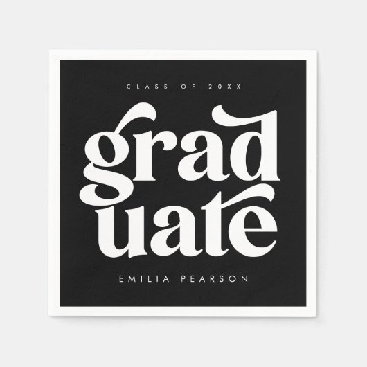 Fett Moderne Art Black Graduation Party Napkins Serviette (Vorderseite)
