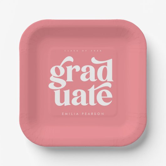 Fett Moderne Blush Pink Graduierungsparty Pappteller (Vorderseite)