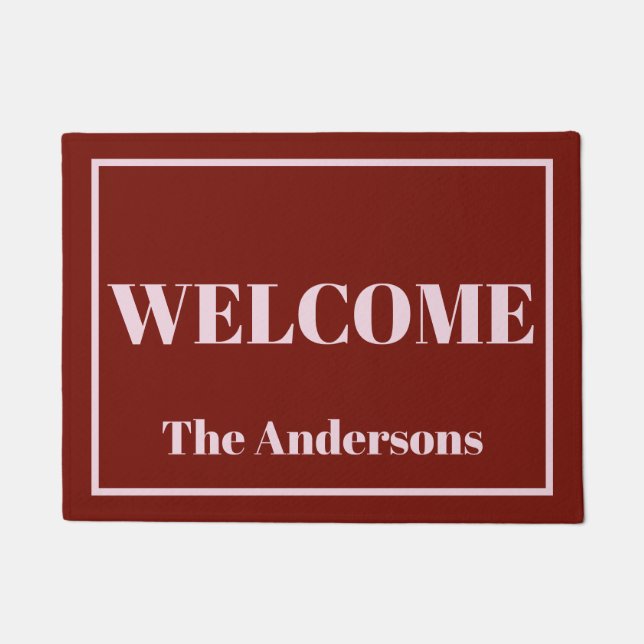 Fett moderne Cranberry und rosa Personalisiert Fußmatte (Vorderseite)