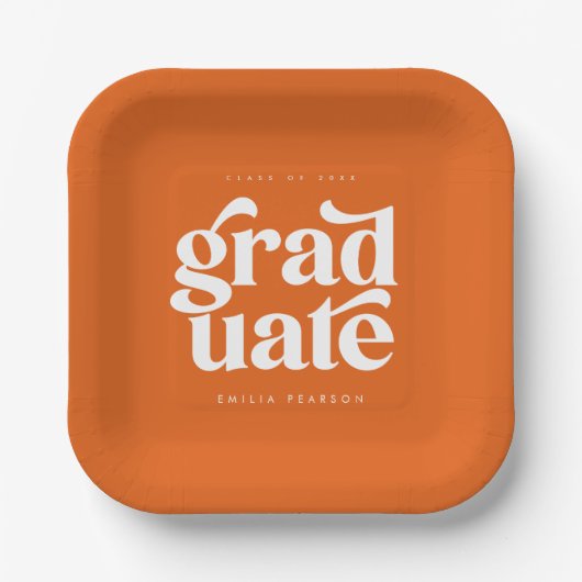 Fett Moderne Orange Graduation Party Pappteller (Vorderseite)