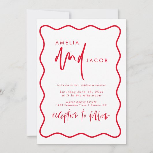 Fett moderne Rot-Rot-Rosa-Hochzeitsfeier Einladung (Vorderseite)