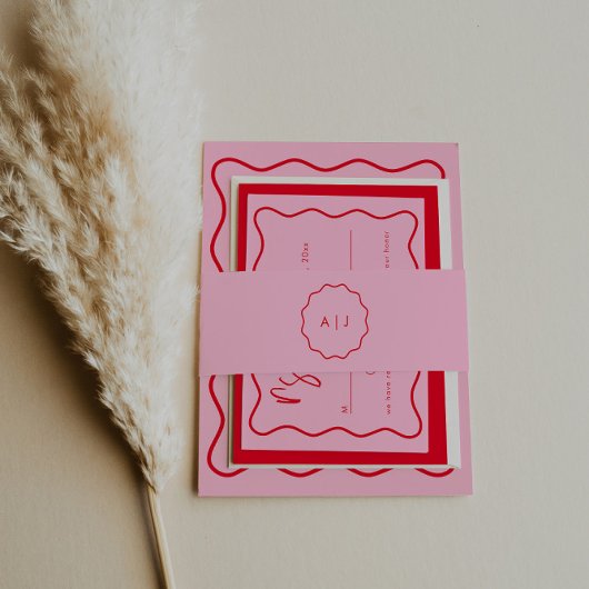 Fett moderne Rot-Rot-Rosa-Hochzeitsfeier Einladungsbanderole