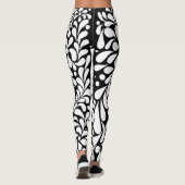 Fett moderne weiße Blume auf schwarzem Hintergrund Leggings (Rückseite)