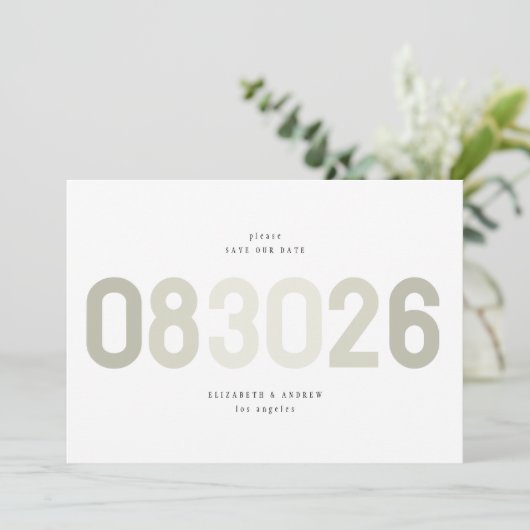 Fett moderner Big Date in Sage Green Foto Save The Date (Stehend Vorderseite)