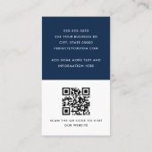 Fett moderner, dunkelblauer Foto-Logo QR-Code Visitenkarte (Rückseite)