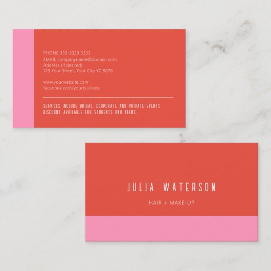 Fett moderner Farbblock - Rosa und Rot, kein Logo Visitenkarte (Vorne/Hinten)