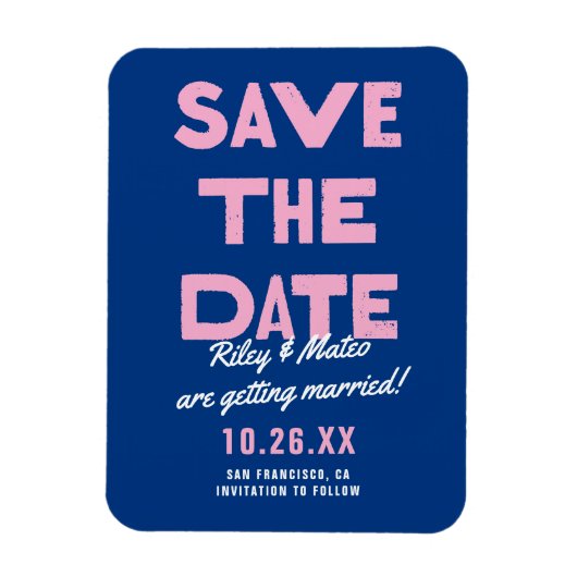 Fett moderner Funky Wedding speichert das Datum Magnet (Vertikal)