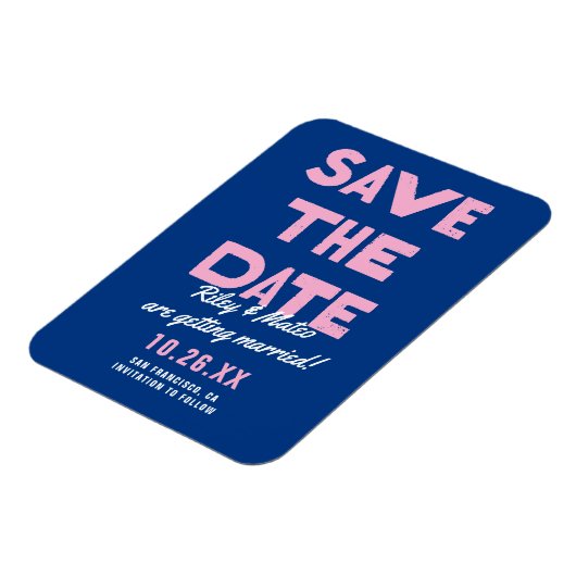 Fett moderner Funky Wedding speichert das Datum Magnet (Linke Seite)