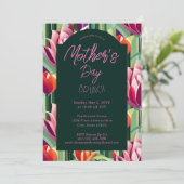 Fett moderner Muttertag Tulip Green Pink Brunch Einladung (Stehend Vorderseite)