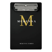 Fett Moderner Schwarzer Gold-Anfangsname für Monog Mini Klemmbrett (Vorderseite)