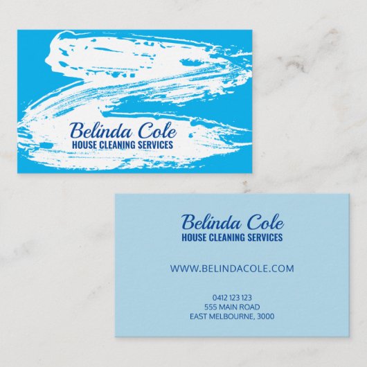 Fett moderner Spritzer mit blauer und weißer Reini Visitenkarte (Vorne/Hinten)