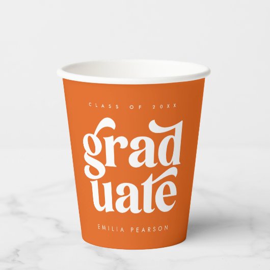 Fett Moderner Typ Orange Graduation Party Paper Cu Pappbecher (Vorderseite)