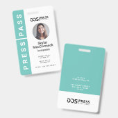 Fett Modernes Aquamarines Circle Foto Press Pass & Ausweis (Vorder- & Rückseite)
