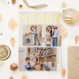 Fett Modernes Drei Foto Merry Gold Folien Feiertagspostkarte