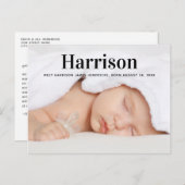 Fett Modernes Foto Kinderankündigung Postkarte (Vorne/Hinten)