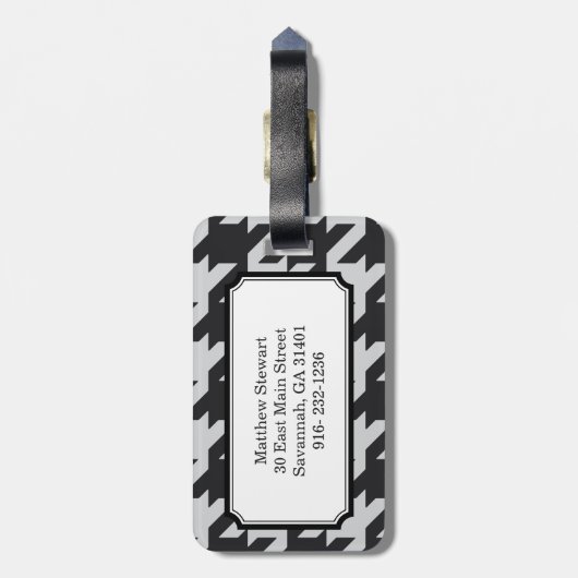 Fett modernes graues Hahnentrittmuster mit Monogra Gepäckanhänger (Rückseite vertikal)