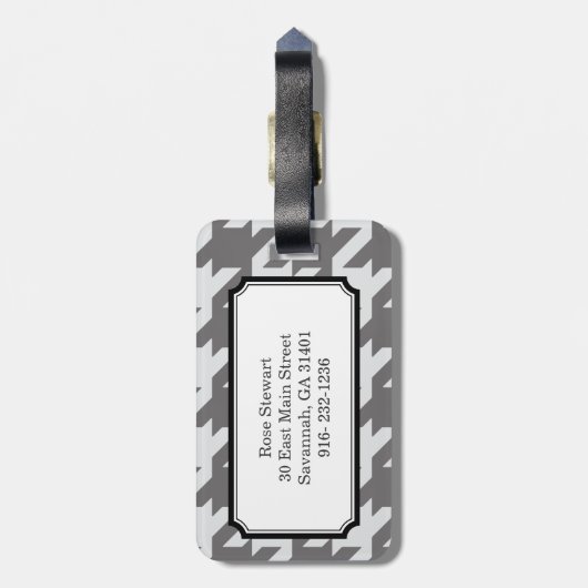 Fett modernes graues Hahnentrittmuster mit Monogra Gepäckanhänger (Rückseite vertikal)