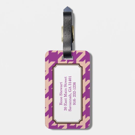 Fett modernes lila Hahnentrittmuster mit Monogramm Gepäckanhänger (Rückseite vertikal)
