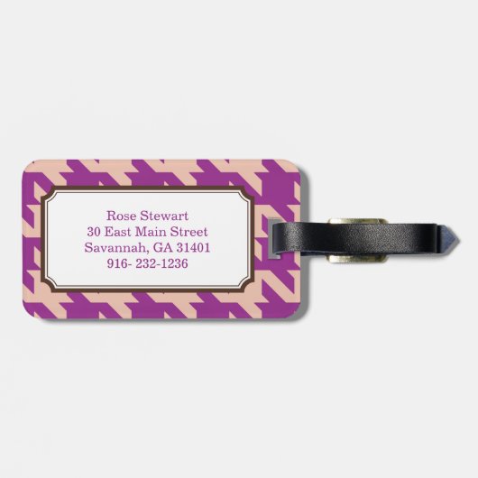 Fett modernes lila Hahnentrittmuster mit Monogramm Gepäckanhänger (Rückseite horizontal)