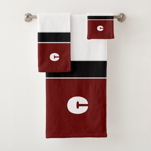 Fett Modernes Maroon Strip Monogram Bath Handtuch  Badhandtuch Set (Insitu)