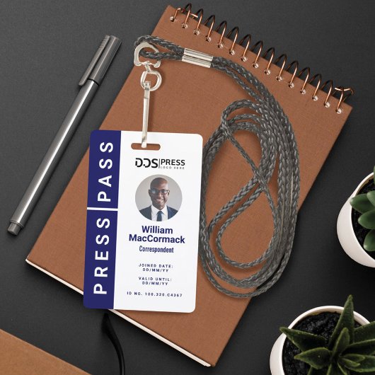 Fett Modernes Navy Circle Foto Press Pass & Logo Ausweis