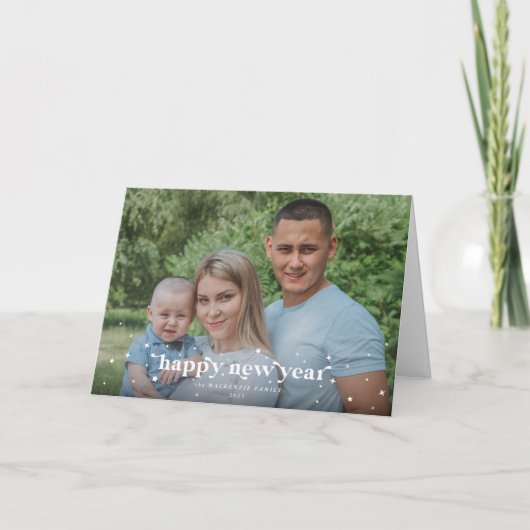 Fett modernes Retro Happy New Year Foto Karte (Vorderseite)
