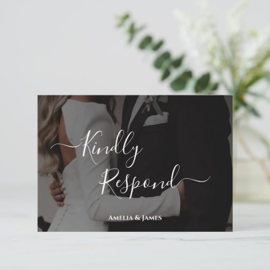 Fett modernes Schwarz-Weiß-Foto Hochzeit RSVP (Stehend Vorderseite)