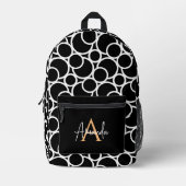 Fett Modernes Schwarz-Weiß-Muster mit Monogramm Bedruckter Rucksack (Vorderseite)