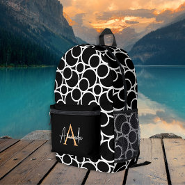 Fett Modernes Schwarz-Weiß-Muster mit Monogramm Bedruckter Rucksack