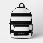 Fett Modernes Schwarz-weißes Streifenmuster mit He Bedruckter Rucksack (Vorderseite)