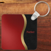 Fett Modernes Schwarzes Rot und Gold Schlüsselanhänger (Rückseite)